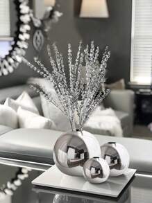 1 Peça Vaso Cerâmico Decoração Doméstica Artesanato, Vaso de Flor Arte Vaso Hidropônico Decoração Doméstica Presentes, Vaso Cerâmico Artesanato Pequena Bola Redonda Vaso Recipiente de Planta Copo Arranjo Floral Decoração Doméstica de Mesa (Prata) - Prata - Visão 1