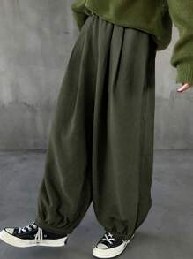 FRIFUL Women Solid Color Pockets Casual Loose Pants, Everyday Wear