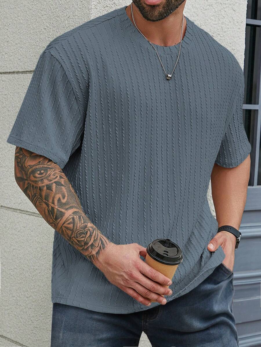 Manfinity RSRT Plus Size Heren Effen Kleur Ronde Hals Korte Mouw T-shirt, Casual Dagelijkse Kleding