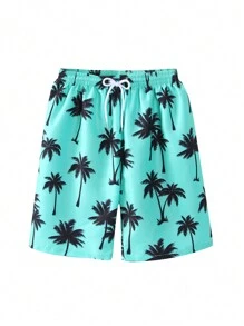 SHEIN Shorts de baño estampados aleatorios para adolescentes, nuevo traje de baño para primavera/verano, shorts de playa, tela interior de natación, adecuado para nadar y practicar surf - Multicolor - Ver 7
