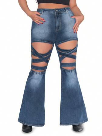 Fairycore Pantalon évasé transparent à lacets style rétro sexy Y2K pour femmes grande taille