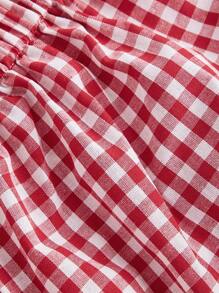 SHEIN MOD 女士红色泡泡格子灯笼短裤，夏季，茶会，情人节，夏季女士，可爱迷你短裤 - 紅色 - 查看 3