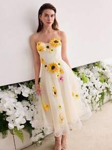 MOTF Soiréza MESH FLORAL PATCHED TUBE DRESS - Apricot - View 1