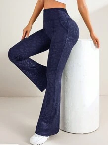 Core Rhythm 图案印花口袋拼布运动裤，简约时尚休闲日常穿着 - 藏蓝色 - 查看 3