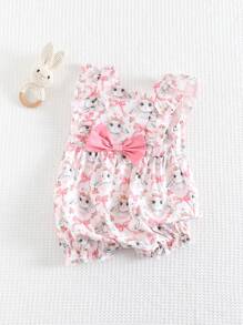 Cozy Pixies Baby Girl Ditsy Floral Ruffled Square Collar Romper - Pink - View 6
