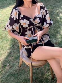 DAZY Women Floral Print Short Sleeve Casual Top Vacation Outfits Women - Multicolor - View 9