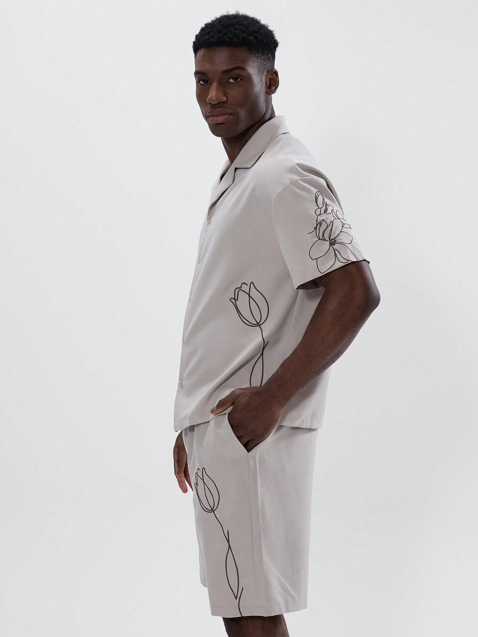 Boxy Short Sleeve Button Through Floral Rose Style Embroided Shirt Detailing Revere Collar Co Ord Top Only Spring Summer Essentials