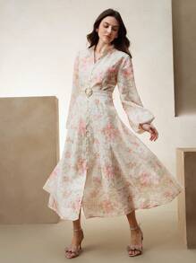 Anewsta Women's Elegant Vacation Ant Lantern Sleeve Maxi Dress - Multicolor - View 7