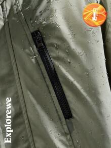 SHEIN Teen Boy Plain Long Sleeve Zip-Up Water-Resistant Hooded Padded Coat For Winter