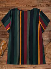 SHEIN LUNE 大码女式条纹印花休闲短袖夏季衬衫