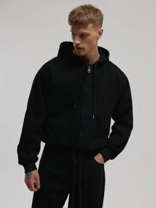 Musero Hooded Denim Jacket - Black - View 1