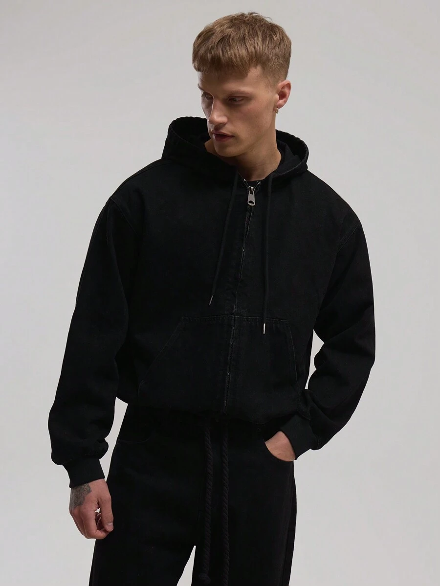 Musero Hooded Denim Jacket - Black - View 1