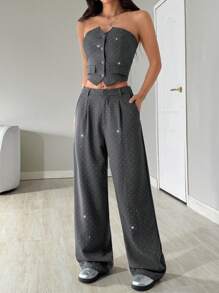 SHEIN EZwear 2 Stücke Damen einfaches Camisole Top mit Knopfleiste und Tasche und lange Hose Set