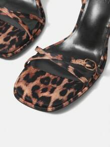 MOTF PREMIUM 女士时尚豹纹踝带方头高跟凉鞋、春季鞋、春假复活节舞会高跟鞋 - 棕色 - 查看 6