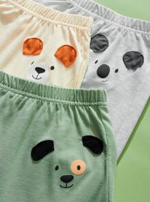 SHEIN 3 件套男婴可爱动物考拉熊和小狗印花耳饰休闲裤，百搭百搭长裤，莫兰迪混合，适合家居、休闲、户外活动、所有季节