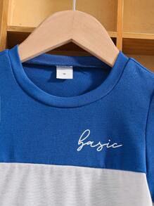 SHEIN Young Boy Simple Solid Color Patchwork Round Neck Short Sleeve Casual T-Shirt