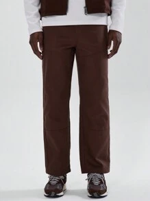 Musero 实用直筒工装风格斜纹布裤 - 棕色 - 查看 2