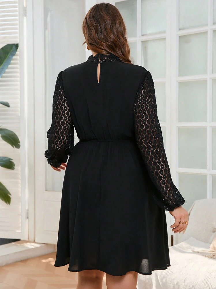 SHEIN Frenchy Plus Size Casual Black Dress Holiday Textured Chiffon Ruffle Hem Shirt Dress,Graduation Dress Wedding Dress For Women - Black - View 2