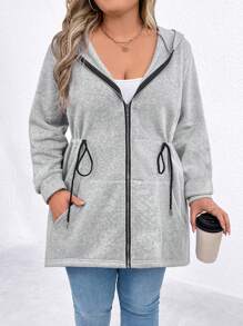 SHEIN LUNE 1pc Women Plus Size Knit Long Sleeve Casual Zipper Jacket, Fashionable And Versatile, Autumn/Winter
