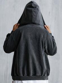 Denimly Tween Boys' West Wild Preppy Outdoorsy Style Dark Grey Hoodie Jacket, Patchwork Ribbed Zip Up Front Pockets