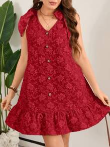 SHEIN LUNE Plus Size 3D Bloemen Stof Geknoopte Bandjes Bruidsmeisjes/Bruiloftsgast Mini Jurk
