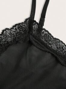 SHEIN EZwear Ensemble Femme Débardeur et Short avec Garniture en Dentelle - Noir - Voir 3