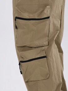 Musero 直筒裤卷边工装裤口袋秋冬 - 卡其色 - 查看 5