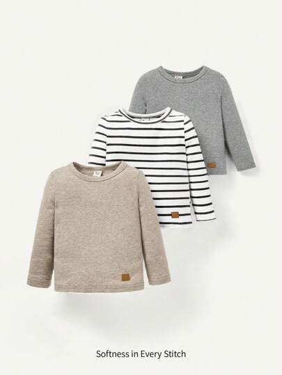 Cozy Pixies 3pcs/Set Baby Boys/Girls Casual Comfortable Round Neck Raglan Sleeve Pullover Top Set Chic Outfits For Autumn/Winter