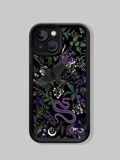 Fairycore 1 pezzo Custodia per telefono in stile gotico compatibile con iPhone 13 14 15 16, con motivo a farfalla viola e serpente nero