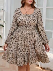 SHEIN Frenchy 大码休闲度假方领腰部修身喇叭裙