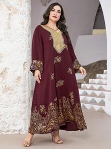 Al Najma Plus Size Arabic Luxury Printed Long Sleeve Elegant Maxi Dress