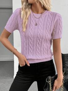 EMERY ROSE European And American Autumn/Winter New Blogger Style Chic 3D Twist Rope Round Neck Knit Top, Versatile - Lilac Purple - View 3