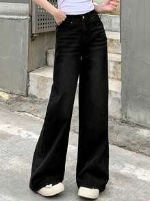 DAZY 女士休闲宽松阔腿低腰牛仔裤