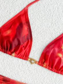 Swim SXY Conjunto de 3 piezas de playa para mujer: Traje de baño con estampado tie-dye, falda casual y sexy, adecuado para vacaciones de playa en verano - Multicolor - Ver 5