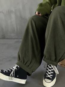 FRIFUL Women Solid Color Pockets Casual Loose Pants, Everyday Wear