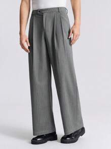 Ontre 男士休闲直筒宽松条纹西装裤，带口袋