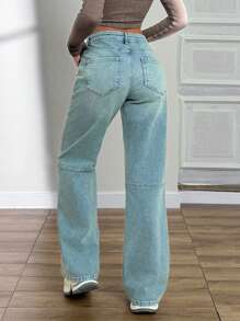 EURMUSE WOMAN Y2K LOW WAIST BOOTCUT VINTAGE WASH JEAN - Light Wash - View 2