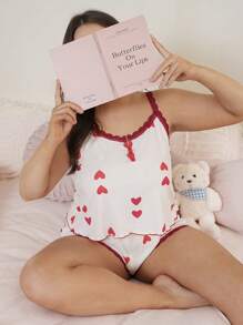 SweetSlumber Plus Size Heart & Ribbed Print Colorblock Pajama Set