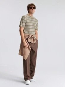 Ontre Men's Striped Short-Sleeved Knitted Top Simple Fashion Casual Vacation Beach Outing Clothes, New Styles For Spring And Summer 2025, Travel, Holiday And Commuting