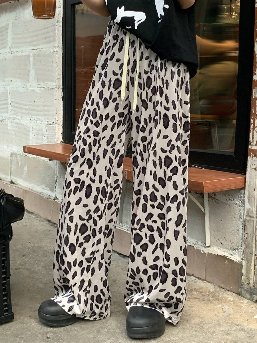DAZY 宽松休闲豹纹女裤，春夏 - 黑色 - 查看 1