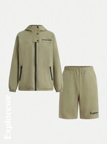 SHEIN 2pcs/Set Teenager Boy Windbreaker And Shorts, Suitable For Casual, Outdoor Sports, Spring Season