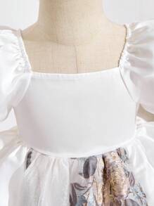 SHEIN Leap Crew Baby Girl Floral Print Elegant Chic Summer Dress - White - View 3