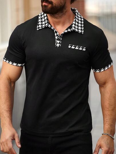 Manfinity Homme 简约休闲日常千鸟格拼布衬衫