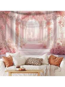 1 件花卉拱门景观图案装饰壁挂毯，适用于房间墙壁装饰、家居装饰