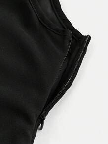 SHEIN Girlism Vestido de niña adolescente de unicolor con flor 3D, cintura fruncida con volantes en el borde - Negro - Ver 5