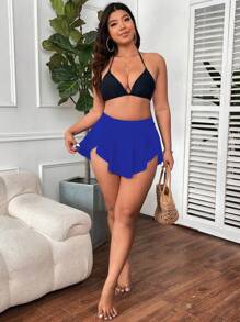 Swim Basics Plus Size Royal Blue Skirt Swimwear: Flowy, High-Waisted Bikini Skort For Beach And Vacation For Summer - Royal Blue - View 4