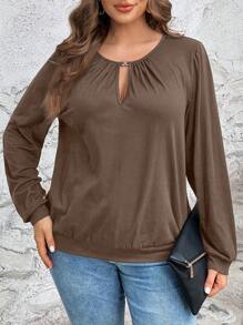 EMERY ROSE 大码纯色圆领长袖镂空休闲运动衫