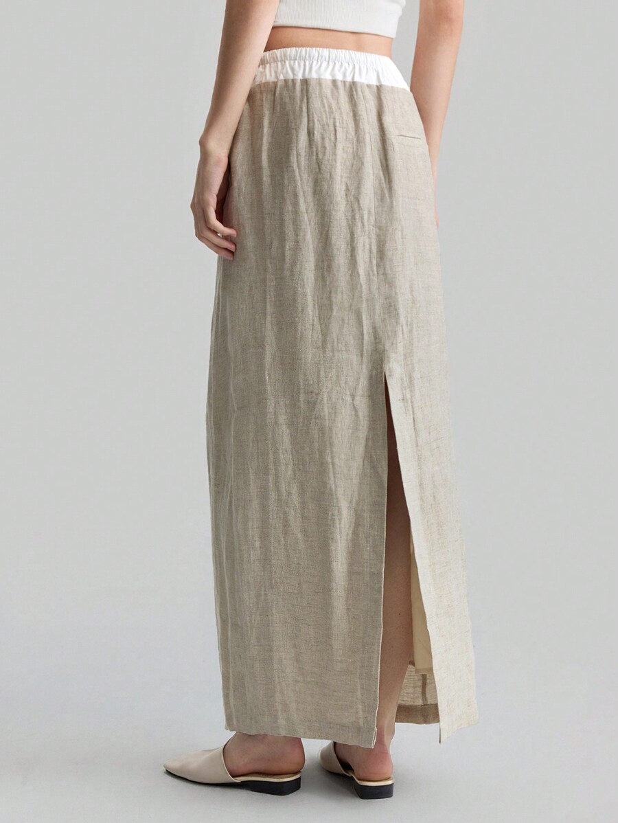 Ontre Saia Casual Praia ALine com Cordão, Recorte na Cintura, Branca e