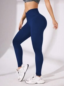 Easithlete 4pcs Women's Solid Color Simple Slim Fit Casual Criss-Cross Waist High Waisted Tight Leggings Yoga Pants