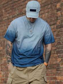 DAZY 渐变蓝色男士 T 恤，休闲简约设计，适合日常穿着，夏季 - 藍色 - 查看 6